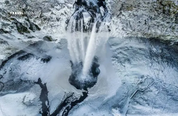  ??  ?? ABOVE In summer it’s possible to walk into the cave opening behind Seljalands­foss waterfall and look out onto the landscape. OPPOSITE, TOP Icelandic horses are said to have arrived with the Vikings many centuries ago. OPPOSITE, BOTTOM Driving on the right-hand side of narrow (and icy) roads took some getting used to.