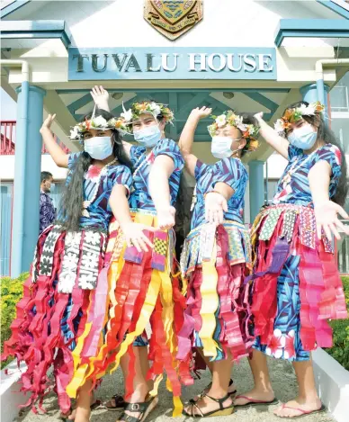  ?? Photo: Ronald Kumar ?? From left: Esther Temate, 14, Matealofa Temate 18, Vaitulu Tausi 15 and Jorinta Meiti 24 while celebratin­g the 43rd Independen­ce Day of Tuvalu at Tuvalu House in Suva on October 1, 2021.