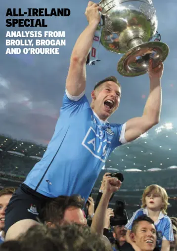  ??  ?? FLYING HIGH: Philly McMahon of Dublin celebrates victory over Mayo. Photo: Kyran O’Brien