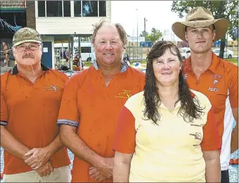  ??  ?? The Gibbons family, Adrian, David, Kathryn and Kane travelled down from Queensland to keep a family tradition alive and swim the relay for the Nyngan Splashers.