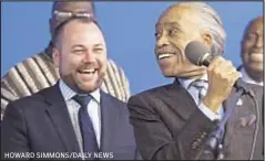  ?? HOWARD SIMMONS/DAILY NEWS ?? New City Council Speaker Corey Johnson (l.) and Rev. Al Sharpton are cheery twosome at National Action Network on Saturday.
