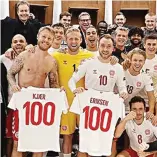  ?? TWITTER/CHRISTIAN ERIKSEN ?? MOMEN BAHAGIA: Foto atas, Christian Eriksen bersama Simon Kjaer merayakan penampilan keseratus bersama Denmark dengan kemenangan di Stadion Wembley. Romelu Lukaku kembali mencetak dua gol ke gawang Islandia di Laugardals­vollur.