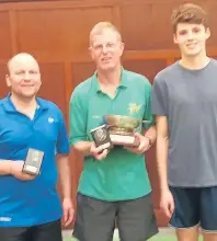 ??  ?? Sputniks won the Handicap Cup. From left, Sandy Bertie, David Hunter and Daniel Russell.