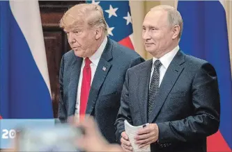  ?? GETTY IMAGES GETTY IMAGES ?? U.S. President Donald Trump and Russian President Vladimir Putin held a news conference after their meeting in Helsinki this month. Putin has now invited Trump to Moscow.