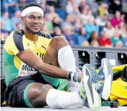  ?? ?? Jamaica’s Carey McLeod is all smiles after competing in the men’s long jump at the World Athletics Indoor Championsh­ips inside the Emirates Arena in Glasgow, Scotland, yesterday. Carey mined a bronze medal.