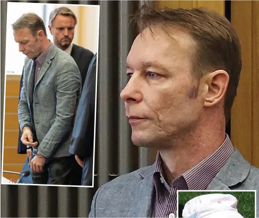  ?? ?? Impassive: Christian Brueckner in court yesterday. Inset, in handcuffs with lawyers