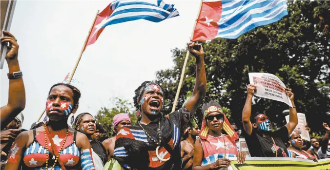  ??  ?? Papuan students rally in Jakarta last week in support of West Papua’s call for independen­ce from Indonesia.