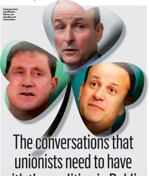  ??  ?? Clockwise from top: Micheal Martin, Leo Varadkar and Eamon Ryan