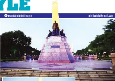  ?? ?? manilabull­etinlifest­yle mblifestyl­e@gmail.com
BluE AND YElloW The Rizal monument was lit up in the colors of the European union for Europe Day