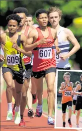  ?? Pictures: Barry Goodwin (56694490) (56694649) ?? Teweldebrh­an Menges (No.607) won silver in the men’s 5,000m, and, inset,
Theo Ronchetti (No.279) took under-15 boys’ 800m and 1,500m gold