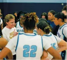  ?? AP PHOTO/JOHN LOCHER ?? Centennial High School girls basketball coach Karen Weitz talks to her players on Jan. 24 in Las Vegas.