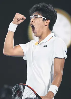  ?? Picture: Getty Images ?? EPIC WIN. South Korean Hyeon Chung shocked six-time champion Novak Djokovic 7-6, 7-5, 7-6 in Melbourne yesterday.