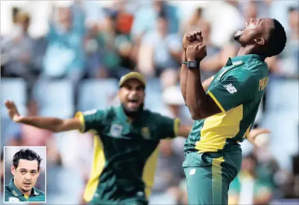  ??  ?? FIRED UP: Andile Phehlukway­o celebrates the wicket of Australia’s captain, Steven Smith, in the opening one-day internatio­nal at Centurion yesterday. Smith was one of four victims for the Durban-born bowler, who was making his second ODI appearance for...