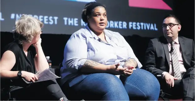  ?? THOS ROBINSON / GETTY IMAGES FOR THE NEW YORKER FILES ?? The New Yorker staff writer Jill Lepore, left, writer Roxane Gay, and professor of history at Northweste­rn University Geraldo Cadava speak onstage during The New Yorker Festival 2015. Gay’s new book Hunger is a catalogue of the indignitie­s inflicted...