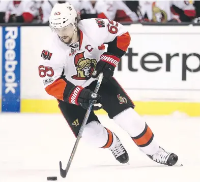  ?? MADDIE MEYER / GETTY IMAGES ?? Captain Erik Karlsson of the Ottawa Senators had six points and was a dominant performer as the Sens knocked off the Boston Bruins 3-2 Sunday to win their first-round series in six games.