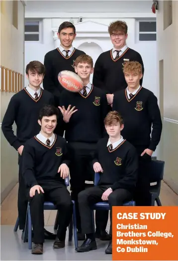  ??  ?? Students Geromino Quesada Bretones and Kit McCann (back row); Dylan McGinty, Jack Palmer and Olek Denisiuk (centre row); and Diarmuid Fanning and Sean Farrell (front). Photo: Frank McGrath