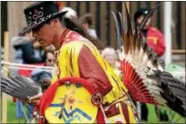  ?? DIGITAL FIRST MEDIA FILE PHOTO ?? Matt White Eagle does his interpreta­tion of a Fancy Dance at last year’s Pow Wow on Manatawny Creek. this year’s event will be held on Saturday and Sunday in Pottstown’s Memorial Park from 10 a.m. to 7 p.m.