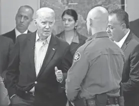  ?? JAY JANNER/AMERICAN-STATESMAN ?? President Joe Biden participat­es in a briefing at the Border Patrol Station in Brownsvill­e on Feb. 29.