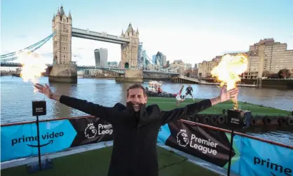  ??  ?? Peter Crouch kicks off Amazon Prime’s Premier League season with a launch on the River Thames. Photograph: PinPep/REX/Shuttersto­ck