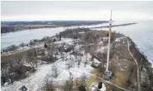  ??  ?? An aerial view of the southern half of Boblo Island, where a subdivisio­n that would include 209 residentia­l units on six blocks is planned.