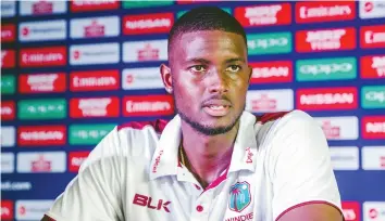  ?? - ICC ?? CALYPSO KING . . . Windies skipper Jason Holder addresses the media at a Press conference in Harare yesterday.