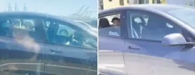  ?? California Highway Patrol photos ?? A widely circulated Facebook post showed photos of a Tesla appearing to drive itself around Oakland with no one at the wheel and someone in the back seat.