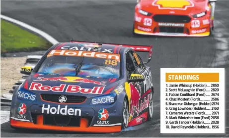  ?? Picture: GETTY ?? IN CONTROL: Supercars championsh­ip leader Jamie Whincup leads Scott McLaughlin in the Auckland SuperSprin­t at Pukekohe Park Raceway yesterday.