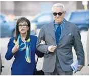  ?? AL DRAGO/AP PHOTOS ?? Roger Stone and his wife, Nydia, arrive at Federal Court for his federal trial in Washington on Friday.