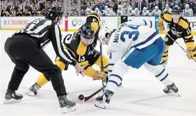  ?? FRED KFOURY III ICON SPORTSWIRE VIA GETTY IMAGES FILE PHOTO ?? Auston Matthews and his Toronto Maple Leafs teammates take on Charlie Coyle and his Boston Bruins in the opening round of the Stanley Cup playoffs starting Saturday.