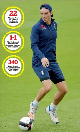  ?? Reuters ?? England’s Toby Roland-Jones plays football during a training session . —