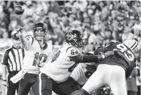  ?? Brett Coomer / Staff photograph­er ?? Texans rookie quarterbac­k Davis Mills, a third-round selection out of Stanford, was 11 of 22 passing for 112 yards and an intercepti­on.