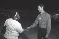  ?? Staff photo by Jim Williamson ?? Republican Tom Cotton shakes hands with a Domtar paper mill employee Tuesday evening in Ashdown, Ark.