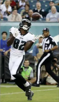  ?? THE ASSOCIATED PRESS FILE ?? Former Eagles receiver Torrey Smith, shown in a preseason game against Miami last August, really only caught on with the Birds in the postseason. He’s been traded to Carolina in a cap-influenced deal that brings cornerback Daryl Worley back to his...