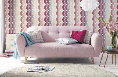  ??  ?? Bestsy three-seater sofa in pink, £579 from DFS