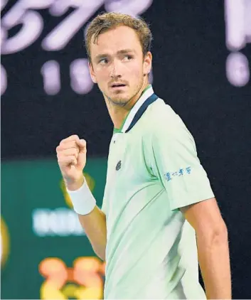  ?? WILLIAM WEST/AFP ?? Daniil Medvedev reacts during his match against Nick Kyrgios during the Australian Open on Thursday.