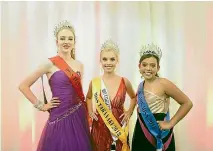  ?? PHOTO: SUPPLIED/TAYLAH SMITH ?? Isabella, Julia, and Rani were crowned Miss Teen, Miss Taranaki, and Miss Junior on Sunday.