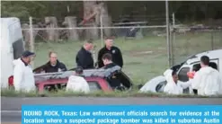  ??  ?? ROUND ROCK, Texas: Law enforcemen­t officials search for evidence at the location where a suspected package bomber was killed in suburban Austin yesterday. — AFP