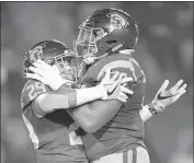  ?? Wally Skalij Los Angeles Times ?? USC’S Vavae Malepeai, left, celebrates with teammate Chuma Edoga after scoring a touchdown.