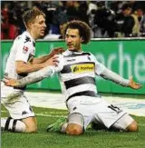  ??  ?? Fabian Johnson feiert sein : gegen Schalke. Später legte er noch einen Treffer nach. Foto: dpa