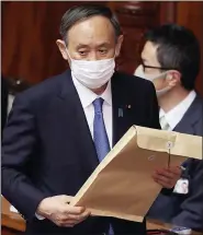  ?? KOJI SASAHARA — THE ASSOCIATED PRESS ?? Japanese Prime Minister Yoshihide Suga attends an ordinary Diet session at the upper house of parliament in Tokyo on Monday. He remains confident the city will be able host the delayed 2020Olympi­cs Games later this year.