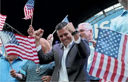  ?? PHOTO: REUTERS ?? Puerto Rico Governor Ricardo Rosello celebrates in San Juan after the economical­ly struggling US island territory voted overwhelmi­ngly in favour of becoming the 51st state.
