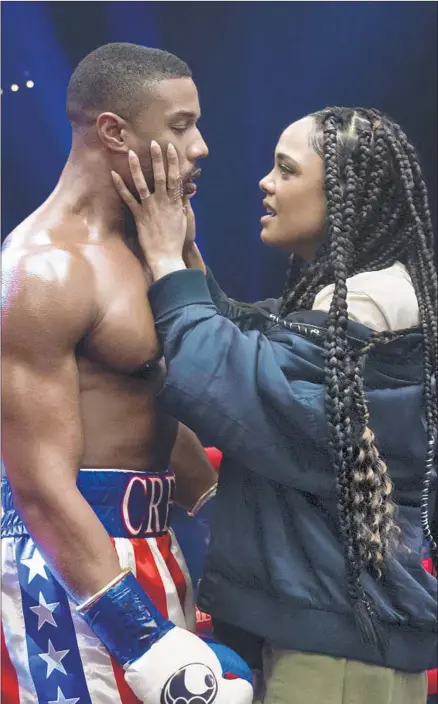  ?? Barry Wetcher Metro Goldwyn Mayer Pictures ?? MICHAEL B. JORDAN stars in “Creed II” as Adonis Creed, who builds a family with girlfriend Bianca, played by Tessa Thompson.