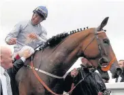  ??  ?? Top David Nicholls greets Frankie Dettori after Redford won the William Hill Ayr Gold Cup in 2010 Below Intisaab wins on totepool Raceday at Ayr last June
