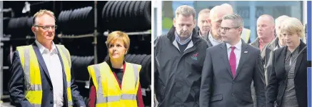  ??  ?? CASH Sturgeon with John Reid at plant, far left. Former economy secretary Derek Mackay with union officials