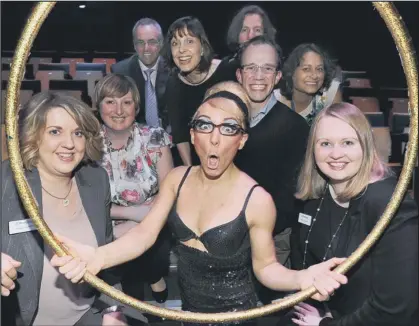  ??  ?? entertainm­ent: Peterborou­gh Arts Festival act Abi Collins with Yvonne Puplett, Greer Roberts, Kevin Tye, Helen Lax, Emman Evans, Cllr Matthew Lee, Lisa Helin and Anette Ward launching the festival and its website at the Key Theatre. Picture: PAUL...