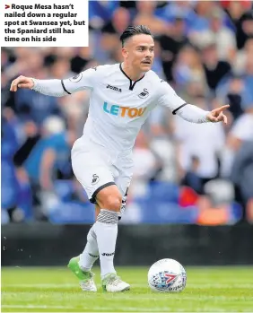  ??  ?? > Roque Mesa hasn’t nailed down a regular spot at Swansea yet, but the Spaniard still has time on his side