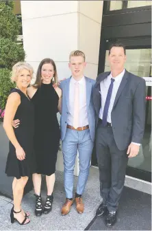  ?? BYRaM FAMILY ?? “This is more about the realizatio­n of a dream,” mom Stacey Byram (with daughter Jamie, son Bowen and husband Shawn) says of Bowen's NHL debut with the Colorado Avalanche on Thursday.