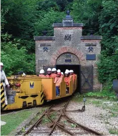  ?? Foto: dpa ?? Mit der gelben Grubenbahn geht es hin in das Besucherbe­rgwerk „Tiefer Stollen“bei Wasseralfi­ngen.
