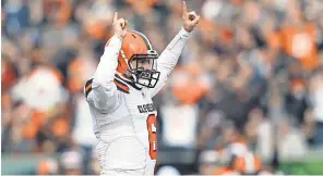  ?? AARON DOSTER/USA TODAY SPORTS ?? Browns QB Baker Mayfield has had nine TD passes and only one intercepti­on in the three games since the coaching staff shake-up.