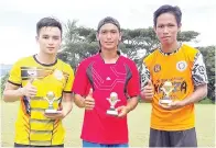  ??  ?? (Dari kiri), AMIN Afifi Madirin (Penjaring Terbanyak), Mohd Nor Shafiq Nadzrin Mohd Hadzlie (Penjaga Gol Terbaik) dan Suhaji Nuani (Pemain Pilihan).